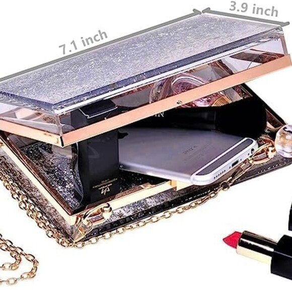 Womens Transparent Sequins Chain Clutch Evening Handbag Party Cross-body Purse S - Picture 3 of 7